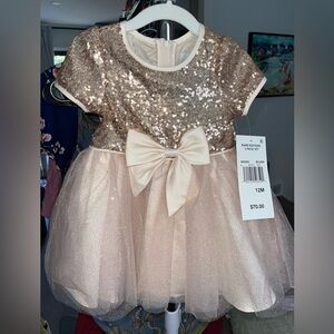 Rare Editions Blush and Pink Sequin Dress with Bow